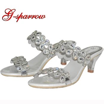 

2018 Newwest Design Summer Sandals Luxury Woman Stiletto Slippers 2 Inches Comfortable Middle Heel Formal Dress Shoes Silver