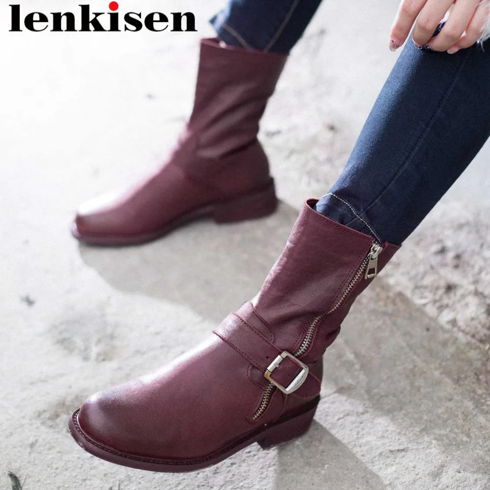 

2018 new fashion retro chic style modern girls winter keep warm western boots luxury sheep leather low heels zipper shoes L37