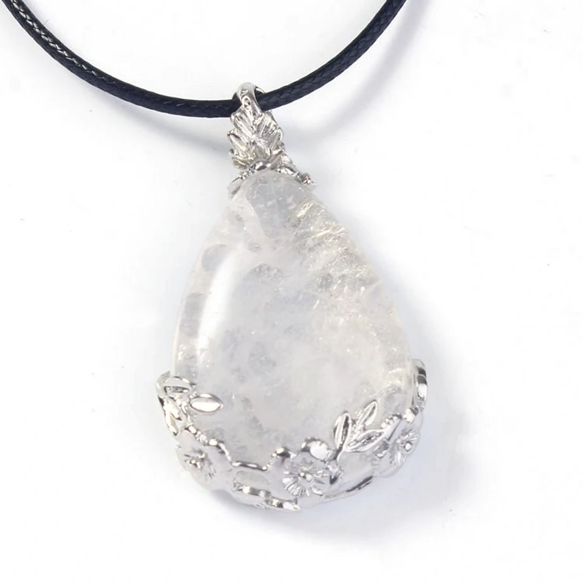 

100-Unique 1 Pcs Summer Style Silver Plated Natural Rock Crystal Water Drop Pendant Jewelry For Necklace