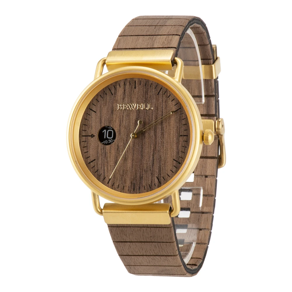 Bewell Wood Watch Leather wooden Strap Men Women Fashion Quartz  Wrist Watches