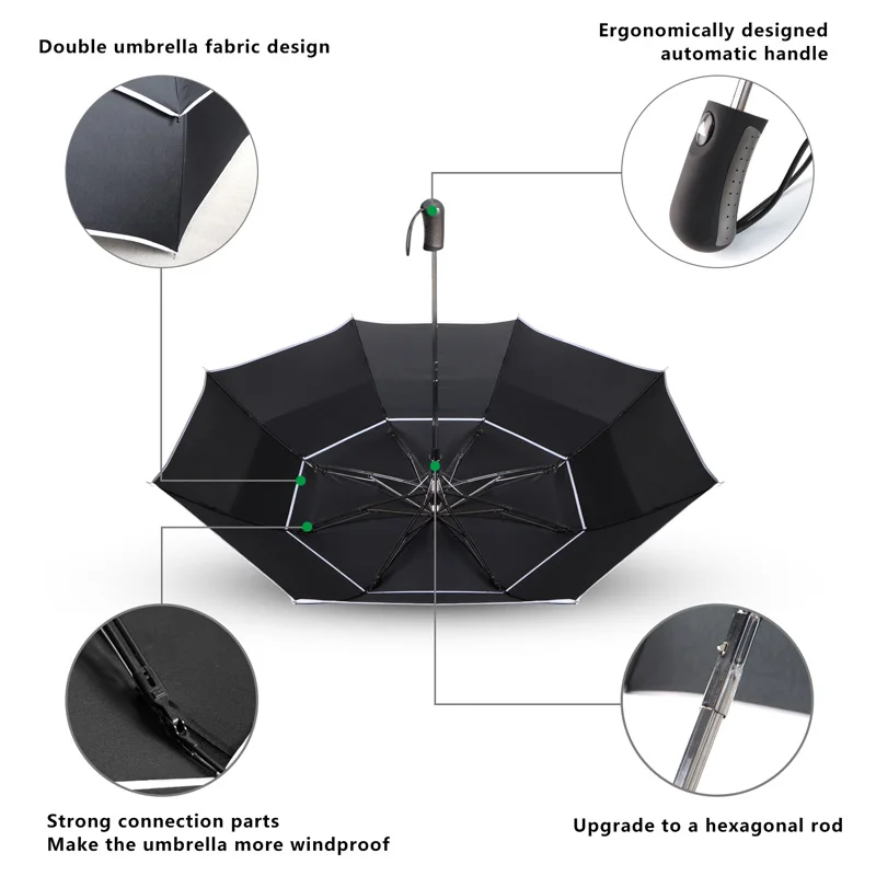 Strong Windproof Double Layer Large Umbrella Men 2 Folding Semi-automatic Golf Parasol Rain Women Umbrellas Gift Travel Paraguas