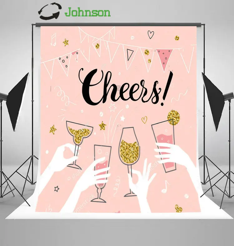

Cocktail Party Cheers Star Flag Pink background polyester or Vinyl cloth High quality Computer print wall backdrops