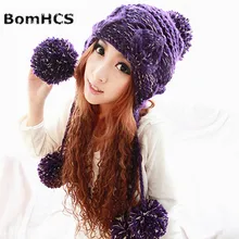 BomHCS Милая ручная шапочка с пятью помпонами женский зимний теплый вязаный головной убор шапки подарок