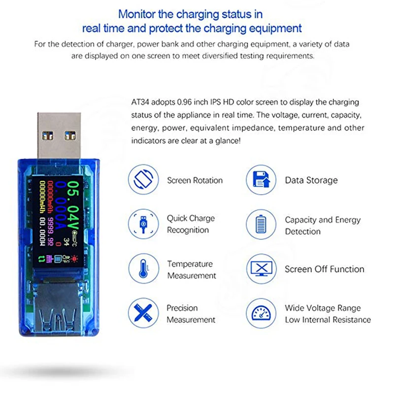 USB 3.0 Tester USB Charger Power Meter 3.7-30V 0-4A Voltage Tester Multimeter Current Meter Color Display Voltmeter Ammeter Test
