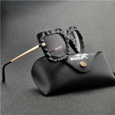 Женские квадратные солнцезащитные очки больших размеров, женские модные прозрачные солнцезащитные очки с кристаллами, модные солнцезащитные очки с бабочкой FML - Цвет линз: black