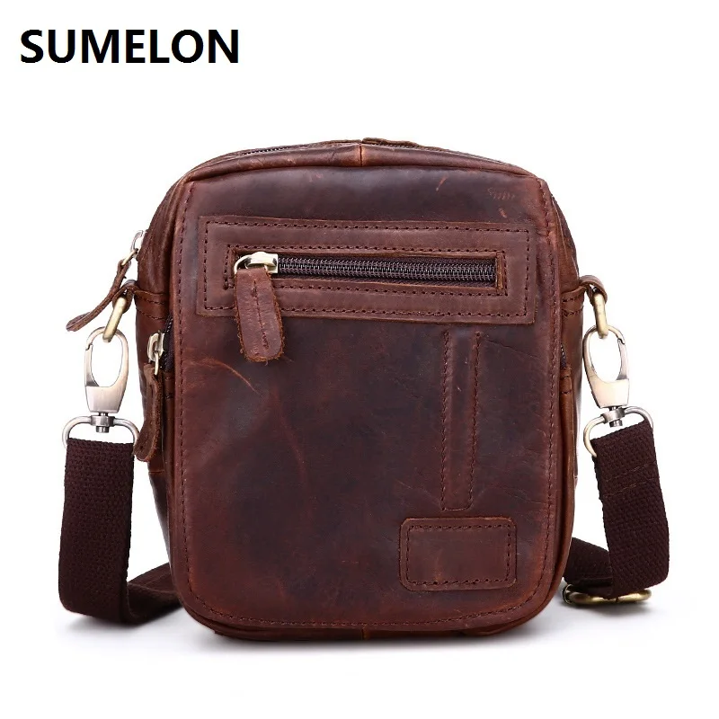 

100% Genuine Leather Men Waist Bags Casual Fashion Crazy Horse Leather Vintage Shoulder Bags Messenger Bags Crossbody Bags
