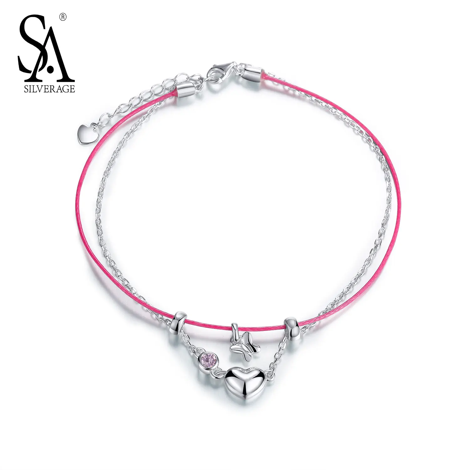 SA SILVERAGE Real 925 Sterling Silver font b Anklets b font for Women Fine font b