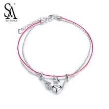 SA SILVERAGE Real 925 Sterling Silver Anklets for Women Fine Jewelry Wedding Gifts Simple Heart Jewelry Ankets for Women