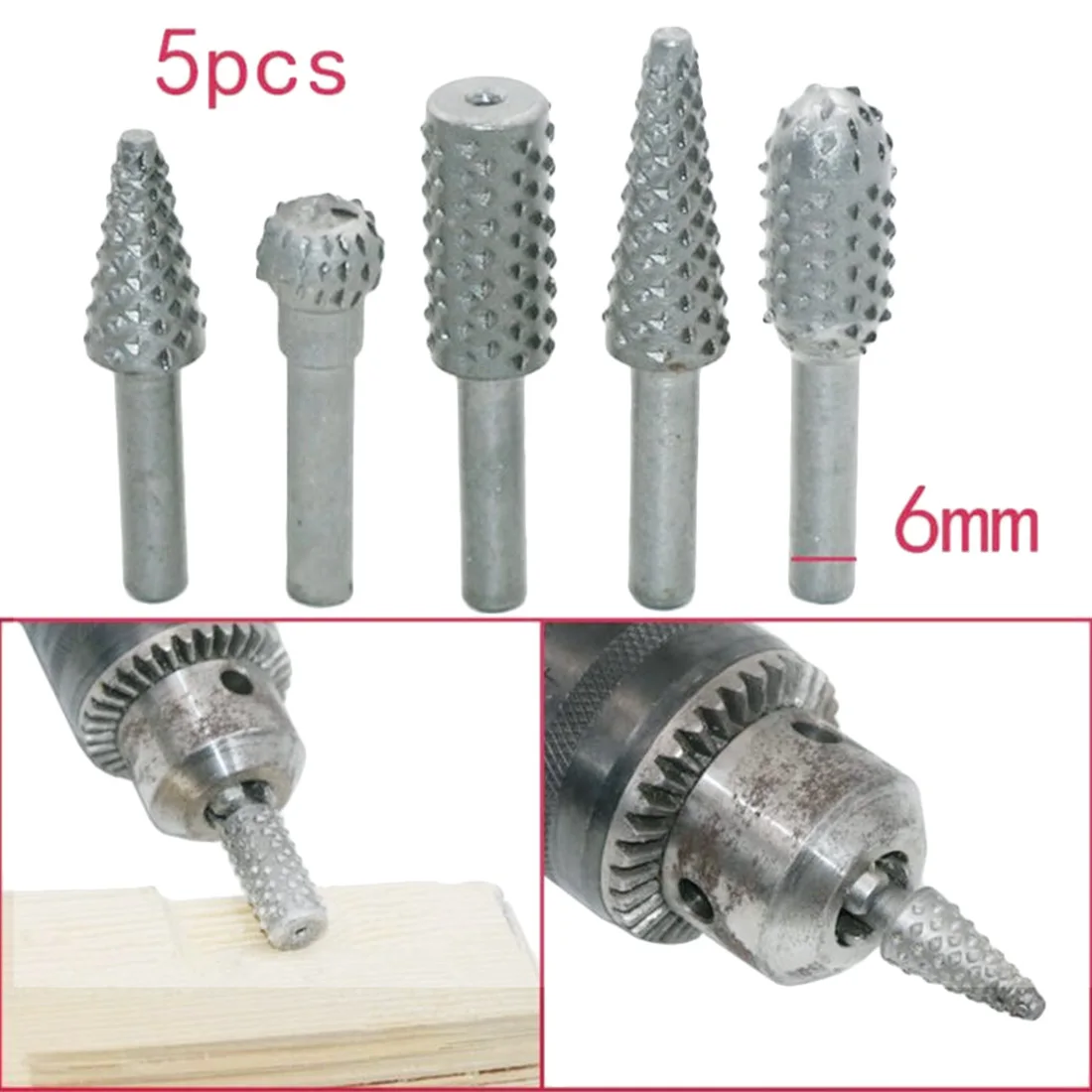 1/4 "хвостовик 5 шт Сталь поворотный Рашпиль роторный корабль файлы рашпилем заусенцы дерева Сменные фрезы для маникюра Мощность ручной