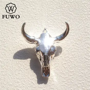 

FUWO Cattle Bull Skull Pendant With Silver Plated High Quality Texas Tombstone Charm Vintage Western Jewelry Wholesale PD059