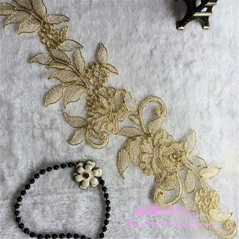 

1pc 40X 13cm Multi-color Net Gold Floral Motif Venise Venice Guipure Lace Trim Applique 40X 13cm BD0253