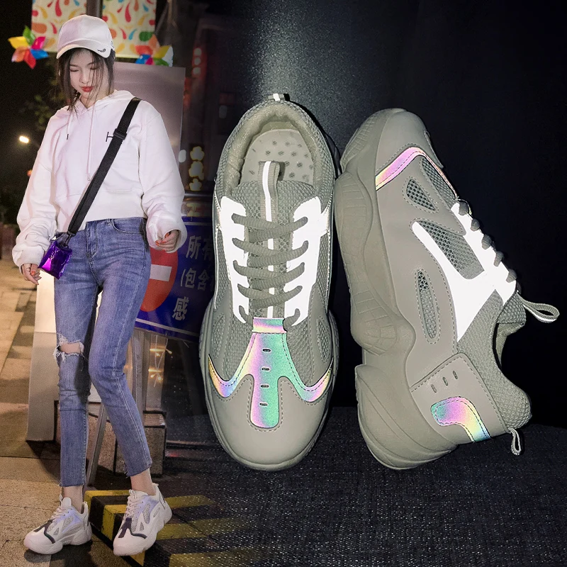 

Women's Chunky Sneakers 2019 Fashion Women Platform Shoes Lace Up net Vulcanize Shoes Womens Female Trainers Dad Shoes