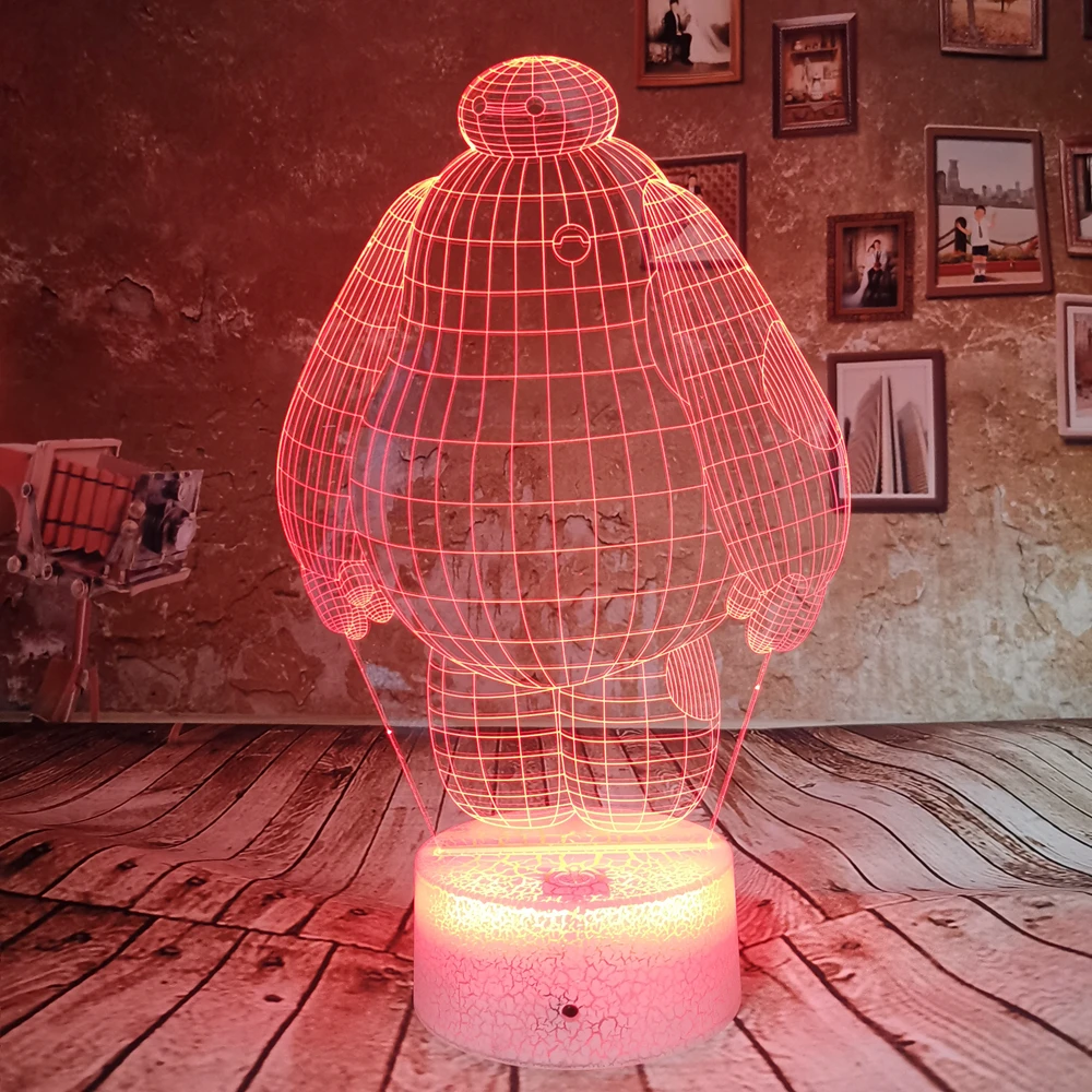 Дропшиппинг Сенсорный пульт 3D ночник лампа Baymax 7 цветов Иллюзия Led USB Домашний