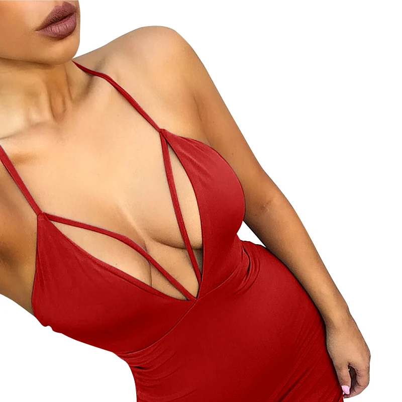 Red/Black Women Sexy Low Cut Dress Summer Party Club Above Knee Mini