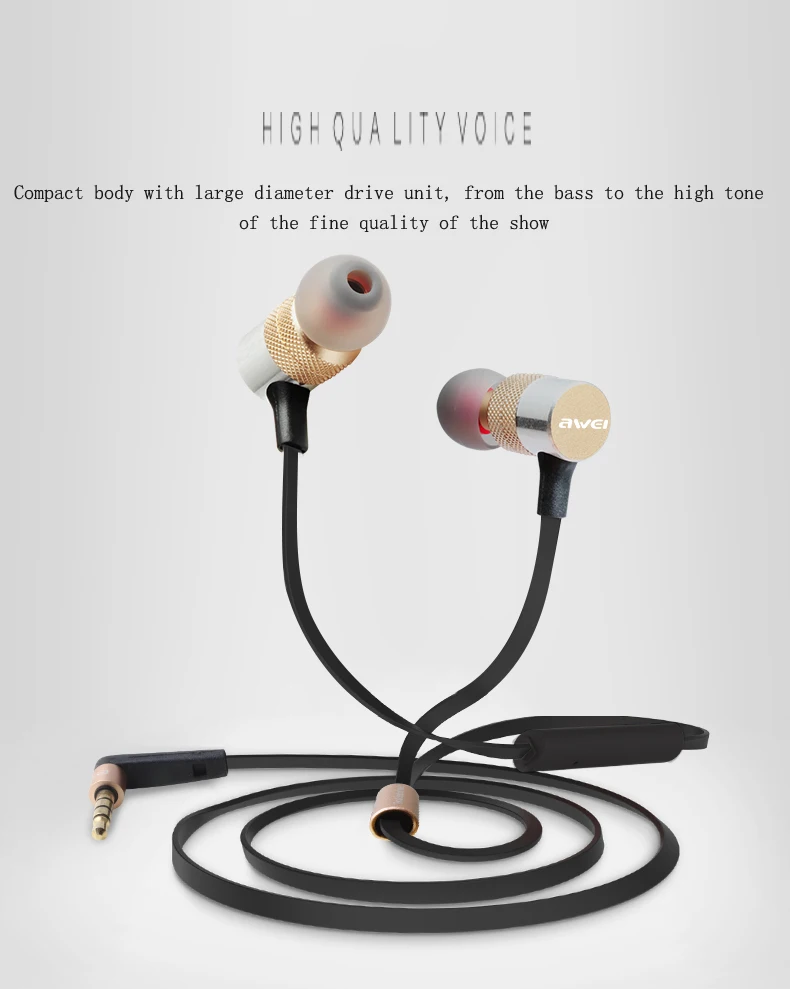 Awei ES-20TY Бас Звук Наушники-вкладыши спортивные металлические наушники для Xiaomi iPhone samsung гарнитура fone de ouvido auriculares