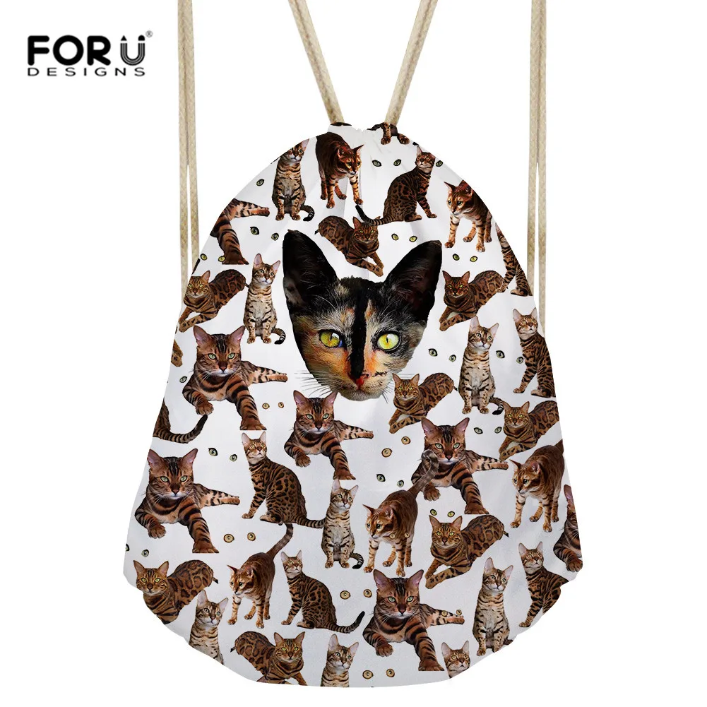 FORUDESIGNS Drawstring сумка 3D с принтом кота строка мешок пляжные Для женщин Для мужчин Путешествия хранения посылка подростков рюкзак Dropshipping Новый