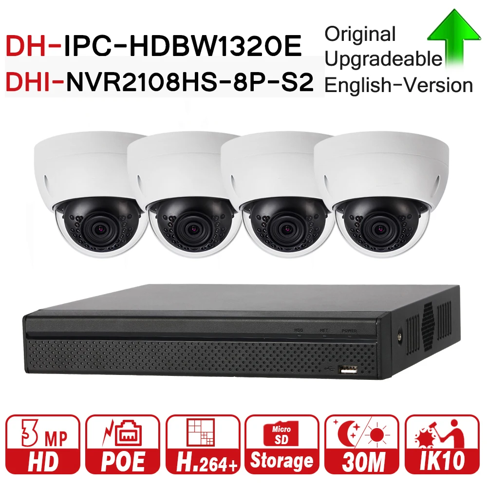 

DH Security Camera Kit original with logo NVR2108HS-8P-S2 IP Camera IPC-HDBW1320E P2P Surveillance CCTV System Support Update