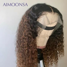 1B/30 Омбре парик 13x6 парик фронта шнурка монгольский курчавый и вьющийся волос цветные человеческие волосы парики натуральные волосы для женщин remy волосы Aimoonsa
