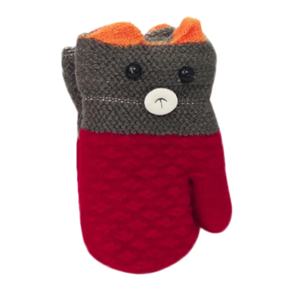 Милые плотные Лоскутные теплые зимние перчатки для маленьких мальчиков и девочек; зимние перчатки; теплые перчатки для мальчиков и девочек - Цвет: Red