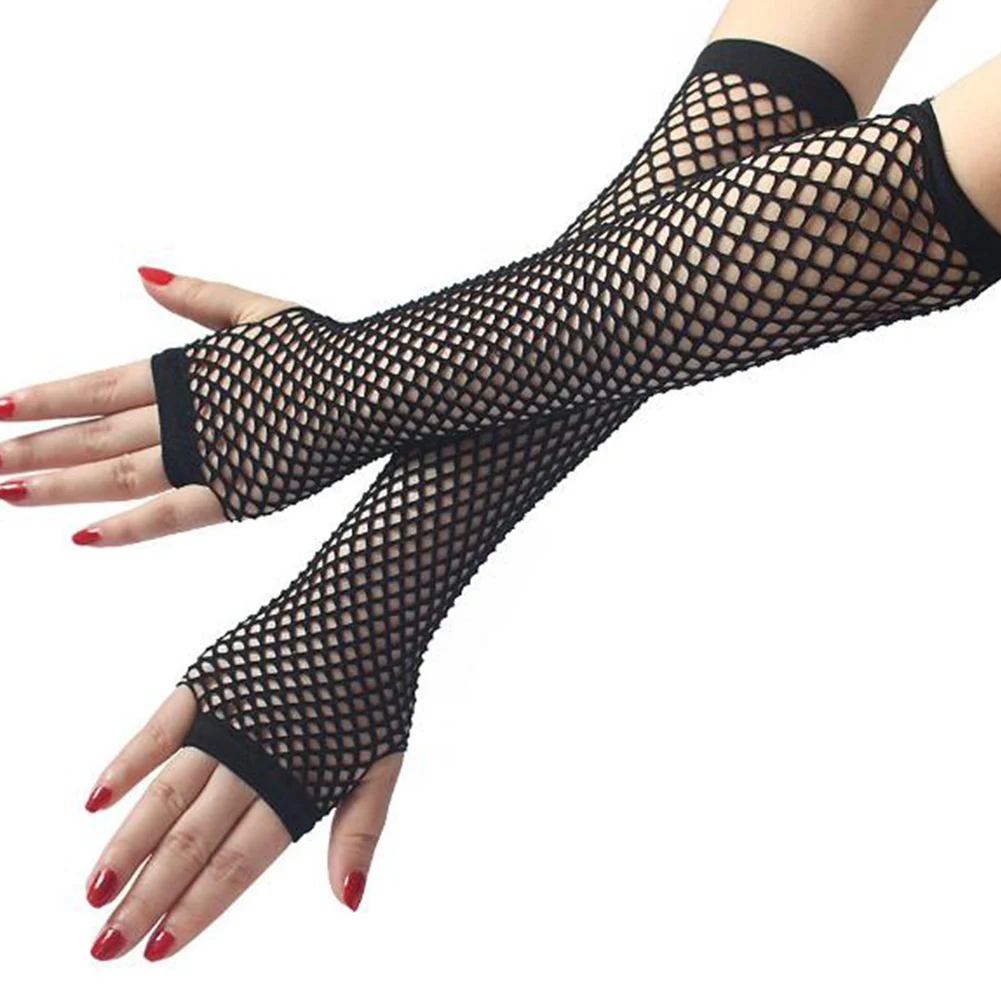 Горячая Распродажа, летние женские кружевные сетчатые ажурные перчатки, женские сексуальные перчатки без пальцев для дискотеки, женские длинные митенки, черные весенние - Цвет: Черный