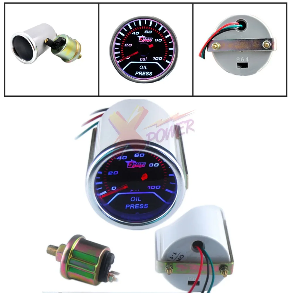 

Xpower-NEW CAR TRUCK 2" 52mm SMOKE LEN LED INDICATOR OIL PRESSURE 0-100 PSI GAUGE