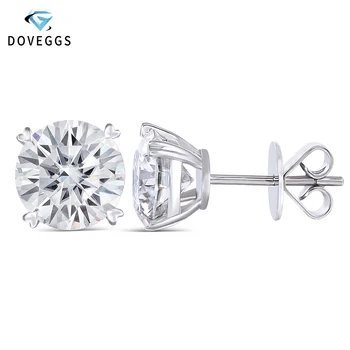 

DovEggs 14K White Gold 4CTW 8mm FG Colorless Lab Created Moissanite Diamond Stud Earrings For Women Gold Earrings Push Back