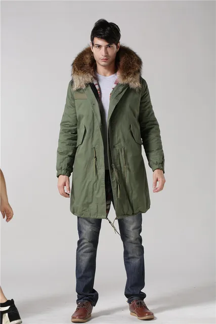 Best price at $392 Cheap Red Stripe fur inside male coats winter wear keen warm elegant real raccoon fur collar cashmere fur parka
