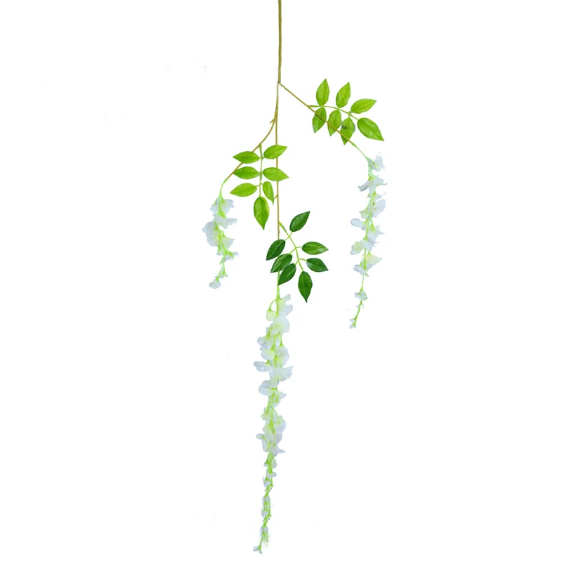 1 шт., искусственные Висячие Цветы глицинии, виноградные растения, листья, гирлянды для дома, сада, свадьбы, вечеринки, искусственные зеленые украшения для стен - Color: Milky White