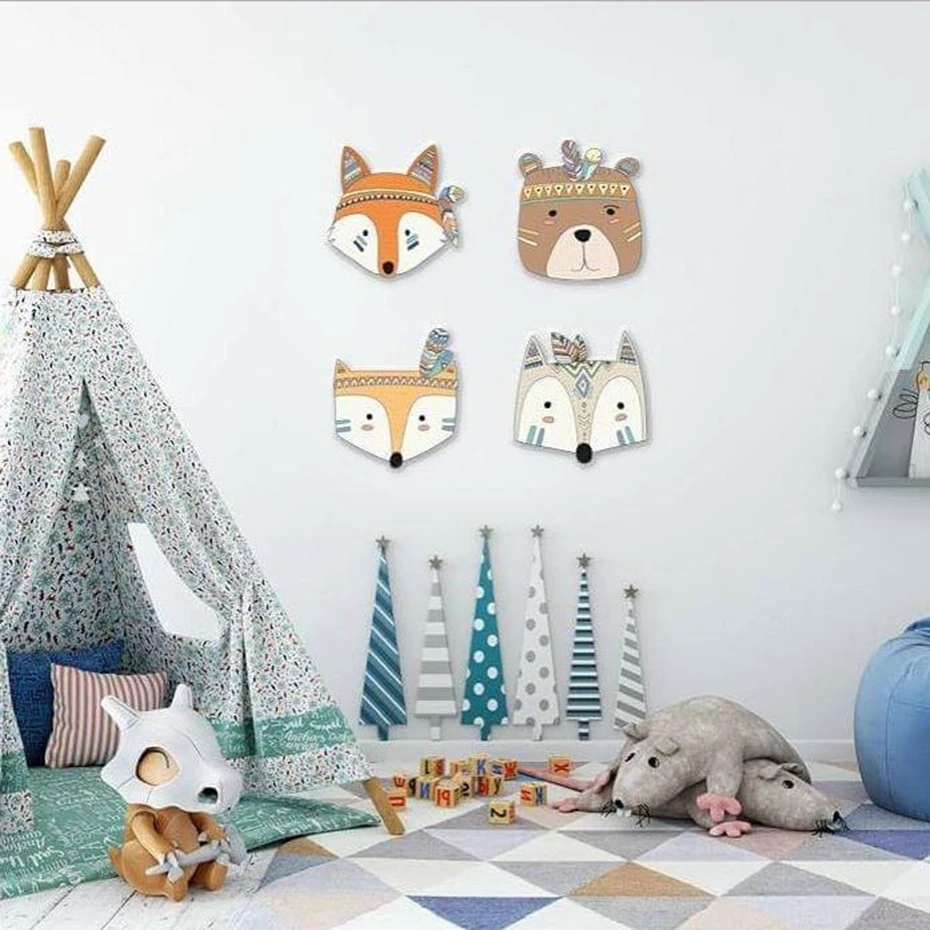 1 шт. деревянные подвесные игрушки для новорожденных, подарки, декор для детской комнаты, Мультяшные животные, натуральные деревянные краски для защиты окружающей среды