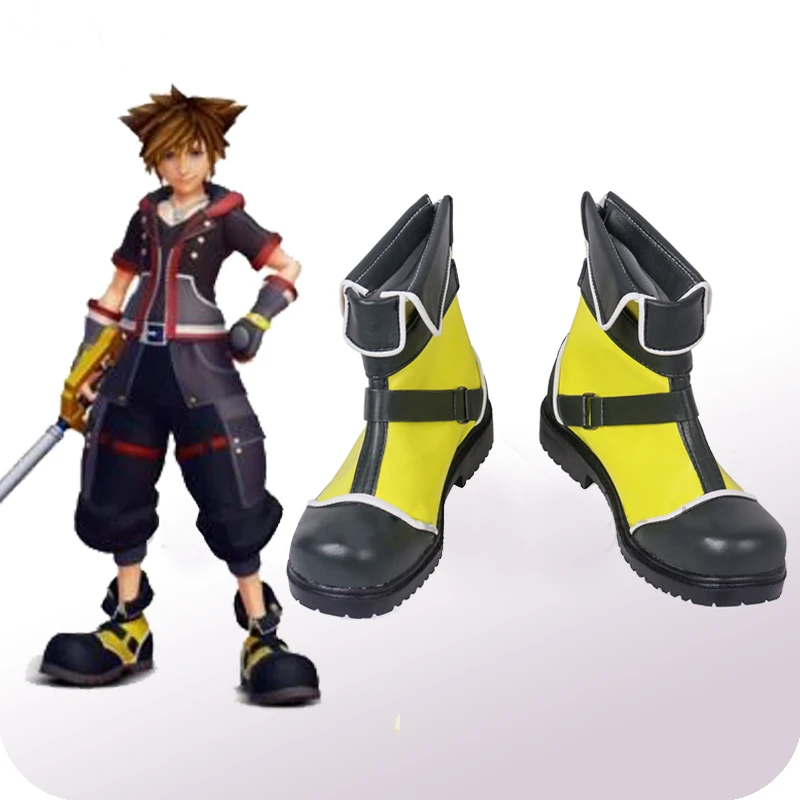 Game Kingdom Hearts 3 Costume Sora Cosplay Boots Leather Yellow Shoes
