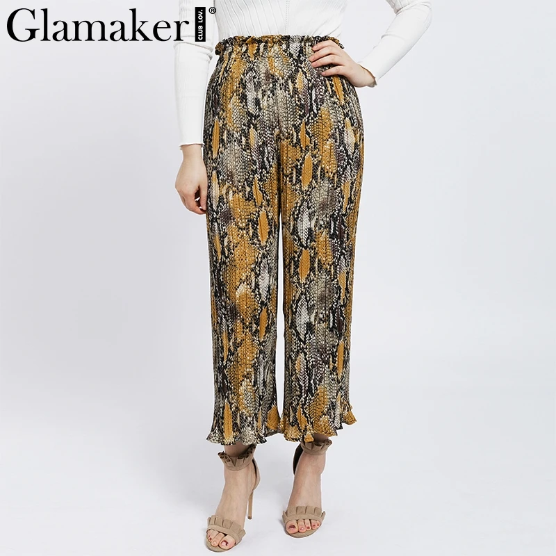 Glamaker خمر الطباعة واسعة الساق عالية الخصر السراويل الإناث أنيقة مثير الربيع النساء السراويل عارضة الشارع الشهير نادي الصيف قيعان