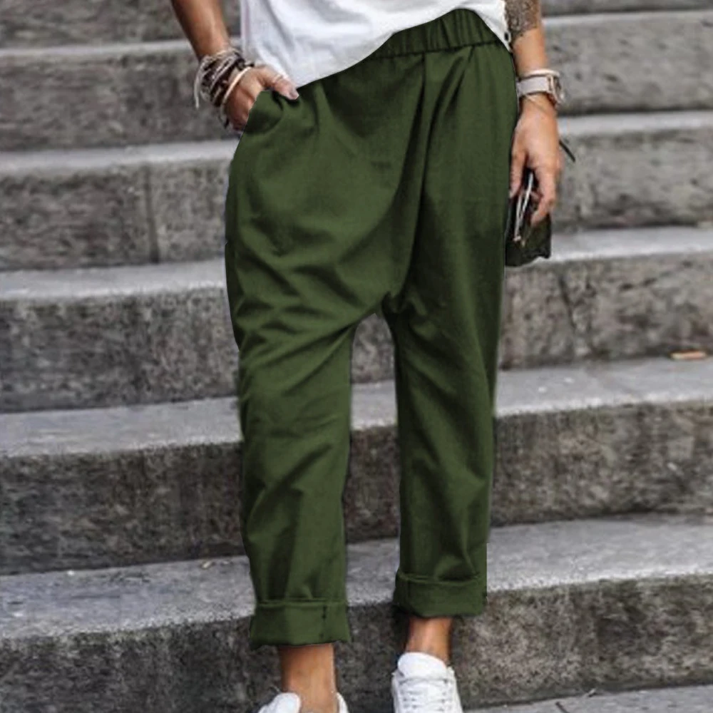 Skup 5XL Plus Size Harem Pants solidna luźna, bawełniana lniane spodnie kieszenie na co dzień w pasie ubrania damskie lato w stylu Vintage dół