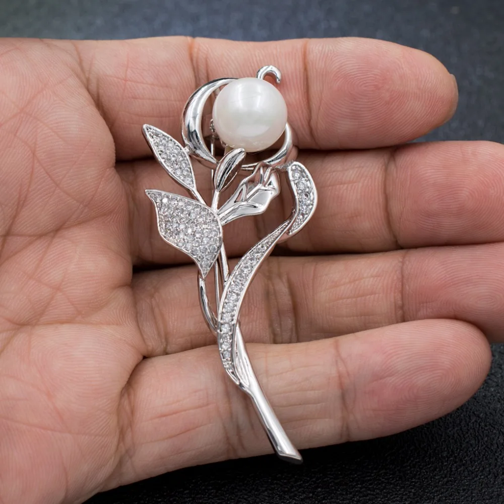 

Fashion Silver Tone Cubic Zirconia Flower Brooch Pin Broach Women Girl Dress ewelry Accessories HX00056