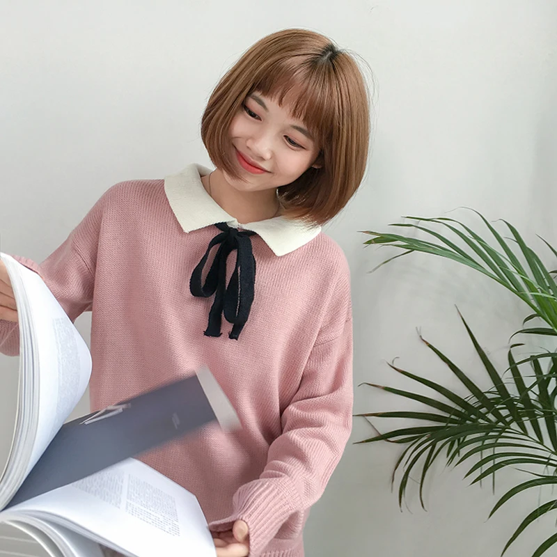 Preppy Style Patchwork Outwear Ladies Women Sweaters and Pullovers Knitwear Cute Loose Autumn Winter Harajuku Kawaii 2SWT1117 Preppy Style Patchwork Outwear Ladies Women Sweaters and Pullovers Knitwear Cute Loose Autumn Winter Harajuku Kawaii 2SWT1117