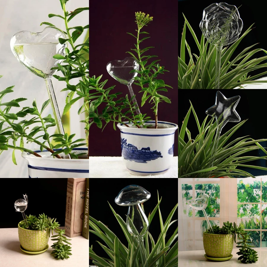 

6 Shapes House Plants Flowers Water Feeder Automatic Self Watering Devices Clear Glass Water Feeder Bird Shape