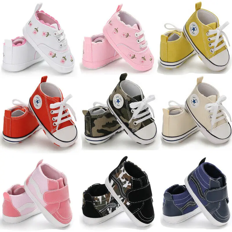 

Fashion Infant Canvas Sneaker Baby Boy Girl Crib Shoes Newborn Soft Flat Sole Unisex Baby Crib Shoes 0-18 Months
