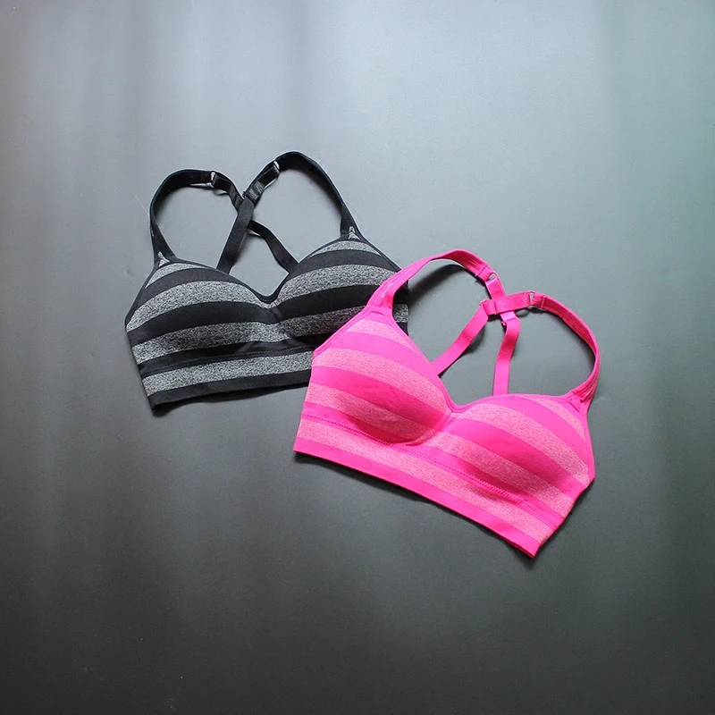 Sports bra crossed stripes fixed chest pad shockproof quick dry sweat