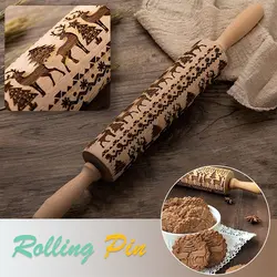 Bakng плесень Rolling Pin окружающей среды Лось дерево Рождество резьба инструмент торт