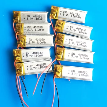 

wholesale 10 pcs 3.7V 110mah 401030 lithium li-polymer rechargeable battery for MP3 MP4 GPS bluetooth headset video pen camera