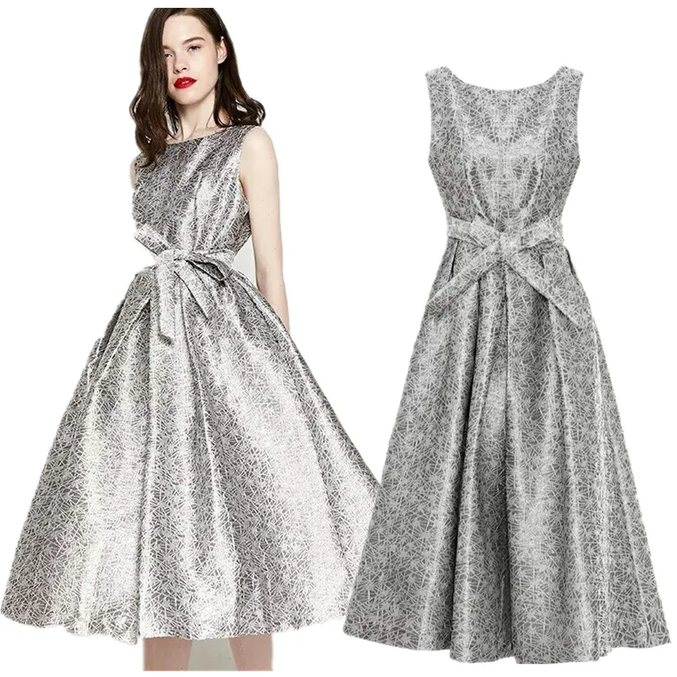 

New Spring Dresses Silver Dressed with Lower Waistles European American Banquet Sexy Dress Women Patchwork