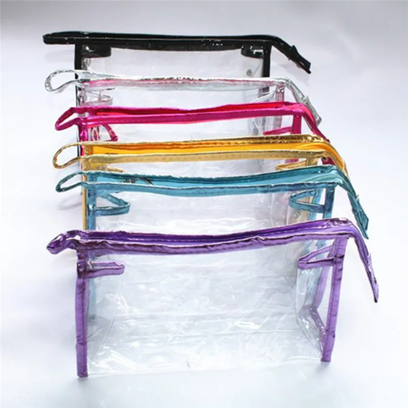 Clear Transparent Cosmetic Toiletry Zip Bag Pouch 7Colors 22.5*7*14cm