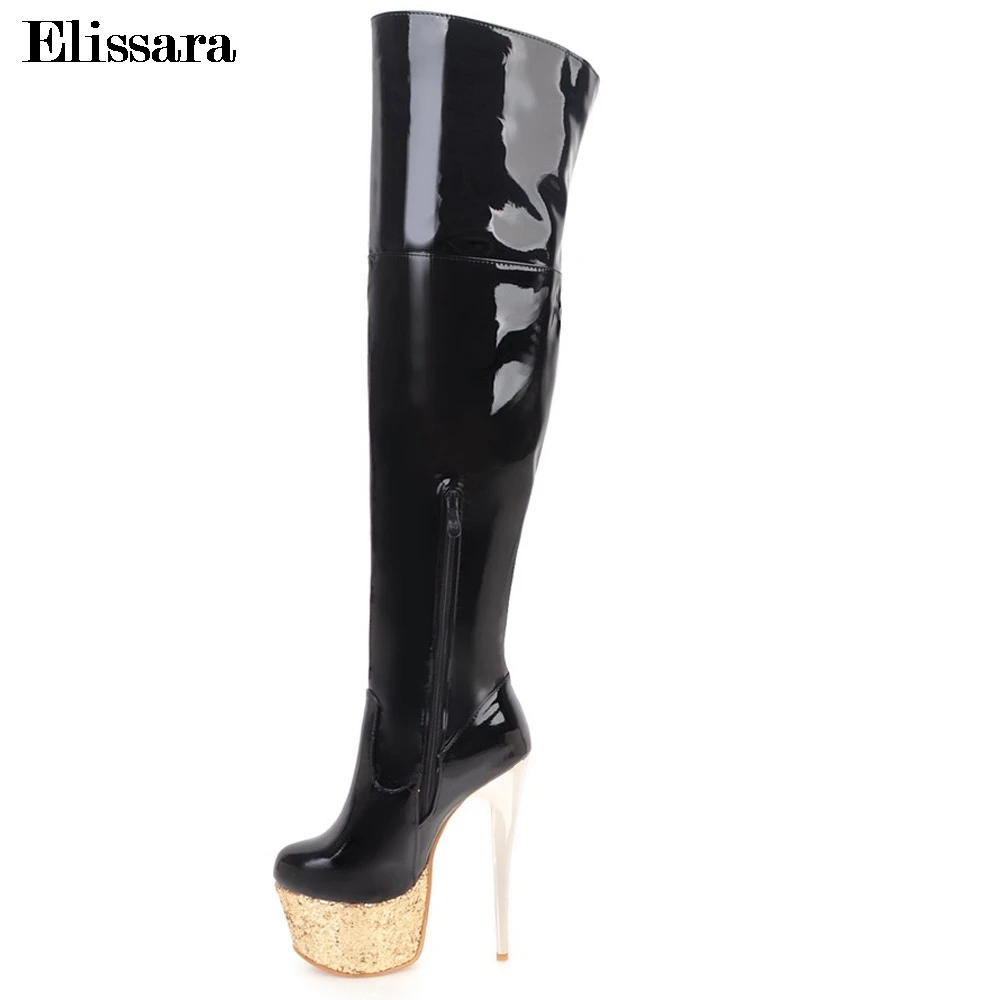 Pour Genou Zip Haute Noir blanc Le Talons 47 Sur Cuisse Plate Bottes 33 Elissara Femme Parti La Hauts Taille Chaussures De Plus rouge forme Femmes Hiver Du qwY7A7