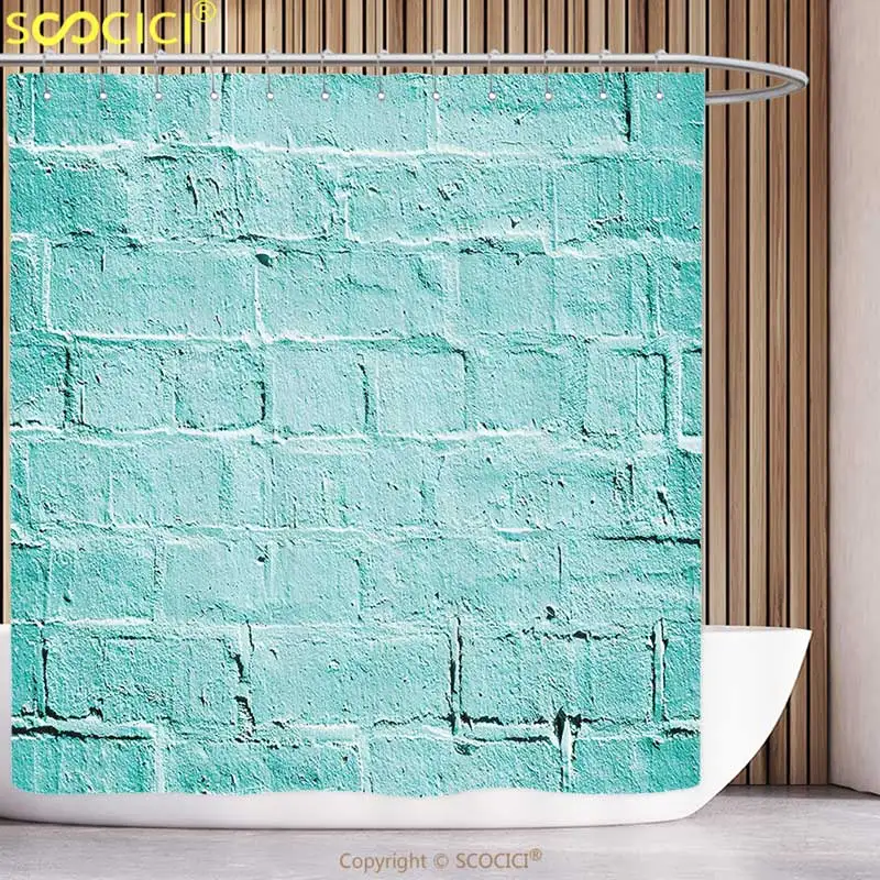 

Decorative Shower Curtain Mint Brick Old Wall Background in Vibrant Tones Architecture Urban Building Artsy Picture Turquoise
