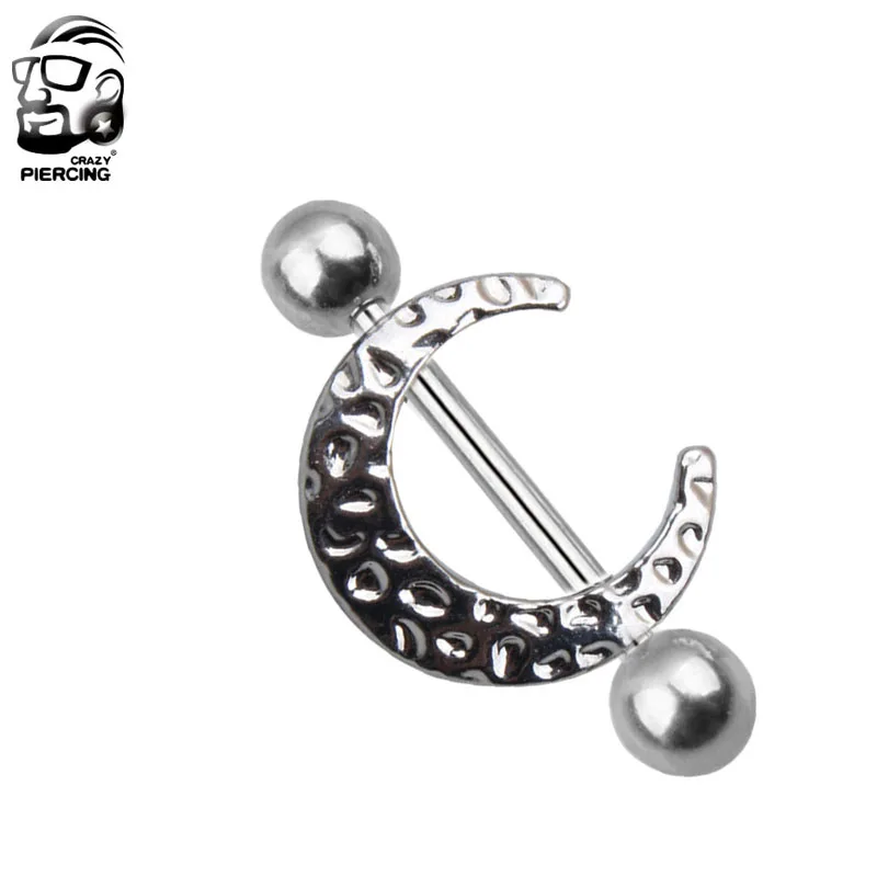 

Hot 1 Pair Unisex Personality Alloy Moon Barbell Nipple Ring Body Piercing Jewelry Gift Fashion
