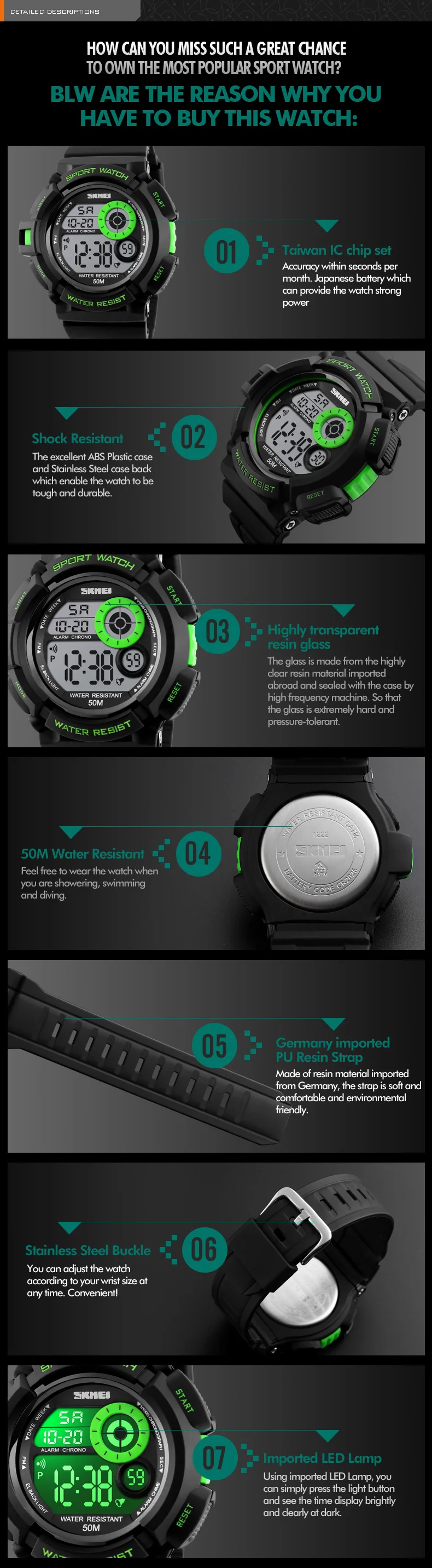 SKMEI 1222 стильные цифровые часы мужские военные армейские часы 50 м водонепроницаемые часы с календарем и датой светодиодные спортивные часы Relogio Masculino