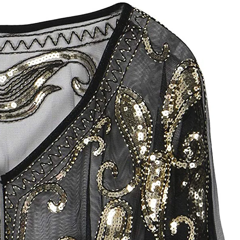 JaneVini Sparkling Sequined Black Gold Bridal Shawl Wrap Bolero V Neck Short Stoles Women Wedding Cape Cloak Wedding Accessories