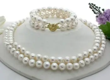 

Wholesale price 16new ^^^^2 row 10-11mm natural south sea white pearl necklace 18"+bracelet 7.5"