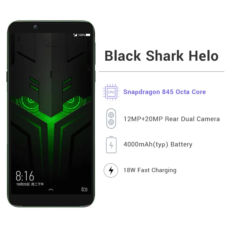 Xiaomi Black Shark Helo 10 Гб 256 ГБ игровой мобильный телефон Snapdragon 845 6,0" 18:9 полноэкранный восьмиядерный смартфон BlackShark