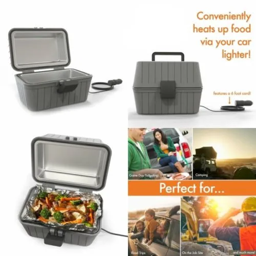 Trailer Stove Oven 12V Car Microwave Lunch Box Portable Kit Camping Meals Plug Aluminum interior+deep lid +heavty duty outer