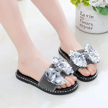 

Parent-child Bow Spangle Glitter Open Toe Non-slip Slipper Summer Princess Sandals AN88